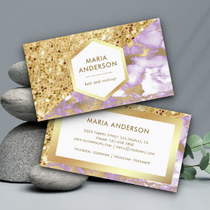Gouden Glitters Paarse Lavendel Marmer Visagist Visitekaartje