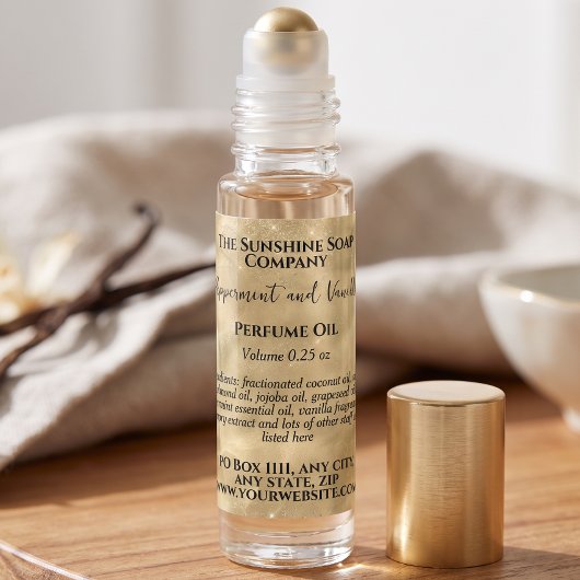 Gouden glitters parfumrollerfleslabel vierkante sticker