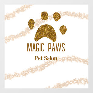 Gouden glitters poten huisdier salon voeg naam e-m raamsticker