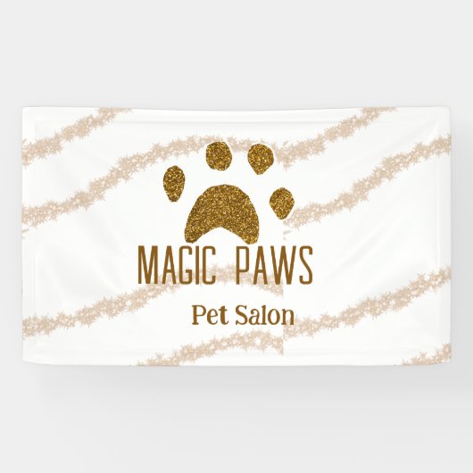 Gouden glitters poten huisdier salon voeg naam e-m spandoek (Horizontaal)