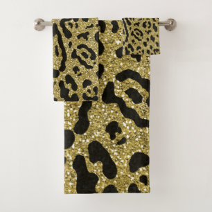 Gouden Glitters Print Zwart Luipaard Dier Luipaard Bad Handdoek