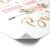 Gouden glitters roze bloemendoop welkomstbord poster (Hoek)