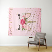 Gouden Glitters & Roze Bloemige Eenhoorn Gezicht T Wandkleed (In Situ (horizontaal))