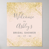 Gouden glitters roze bruiloft feest welkom poster (Voorkant)
