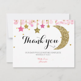 Gouden glitters roze maan bedankkaart