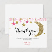 Gouden glitters roze maan bedankkaart (Voorkant / Achterkant)