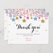 Gouden glitters roze maan bedankkaart (Voorkant / Achterkant)