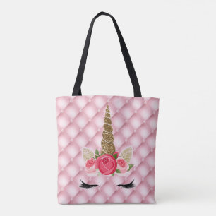 Gouden Glitters & Roze Rozen Eenhoorn Meisje Trend Tote Bag