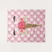 Gouden Glitters & Roze Rozen Eenhoorn Verjaardagsf Wandkleed (Voorkant (horizontaal))