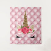 Gouden Glitters & Roze Rozen Eenhoorn Verjaardagsf Wandkleed (Voorkant)