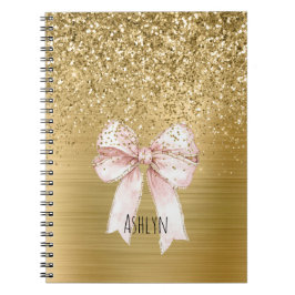 Gouden glitters roze strik notitieboek