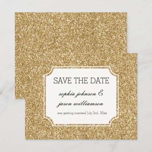 Gouden glitters save the date (Voorkant / Achterkant)