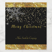 Gouden glitters, sneeuwvlokken, vrolijk kerstfeest wijn etiket (Enkel label)