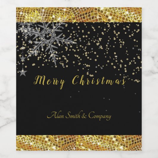 Gouden glitters, sneeuwvlokken, vrolijk kerstfeest wijn etiket (Enkel label)