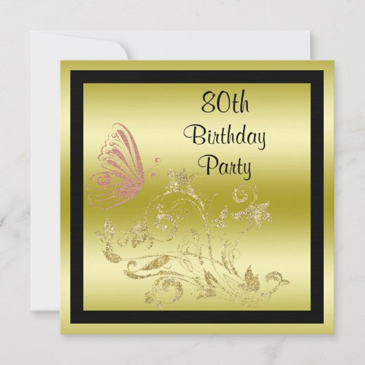 Gouden Glitters & Sparkly Butterfly 80ste verjaard Kaart (Voorkant)
