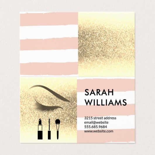 Gouden Glitters | Strepen | Oog Wimper Schoonheid Visitekaartje (Buitenkant ongevouwen)