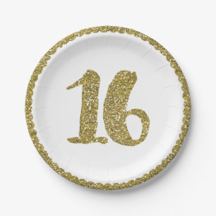 Gouden Glitters Sweet 16 16de Verjaardagsfeestje Papieren Bordje