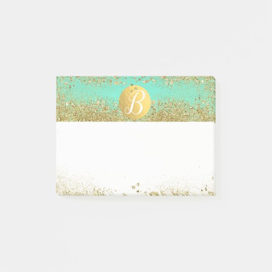 Gouden Glitters & Teal Aqua Glam Op Maat Gemaakte  Post-it® Notes (Voorkant)