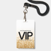 Gouden glitters trendy VIP badge met koord custom (Voorzijde met lanyard)