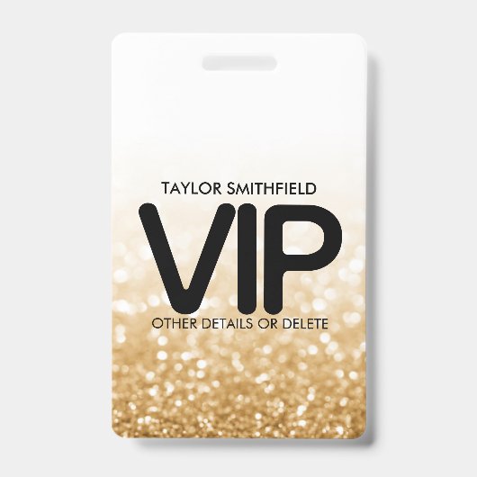 Gouden glitters trendy VIP badge met koord custom (Voorzijde)