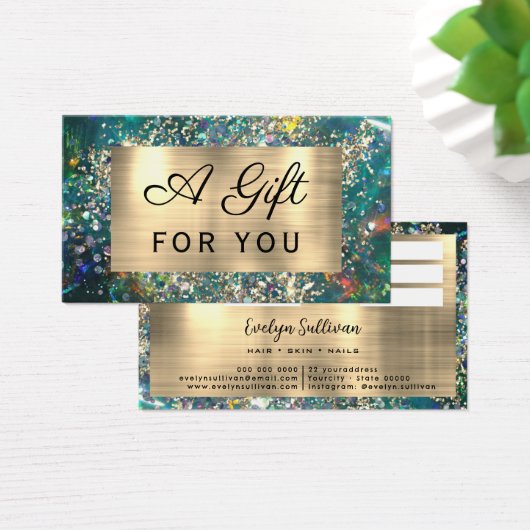 Gouden glitters turkoois opaal cadeaukaart visitekaartje (Bureau)