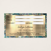 Gouden glitters turkoois opaal cadeaukaart visitekaartje (Achterkant)