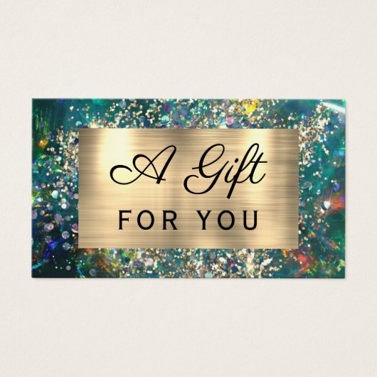 Gouden glitters turkoois opaal cadeaukaart visitekaartje (Voorkant)