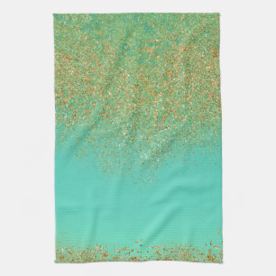 Gouden Glitters & Turquoise Aqua Moderne Meisjesac Theedoek