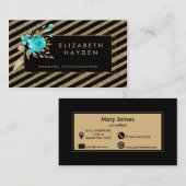 gouden glitters turquoise bloem visitekaartje (Voorkant / Achterkant)