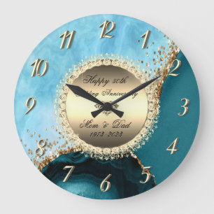 Gouden Glitters Turquoise Marmer 50ste Huwelijk Grote Klok