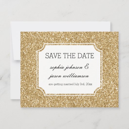 Gouden glitters uitnodiging voor save the date (Voorkant)