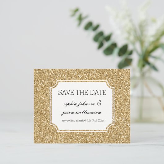 Gouden glitters uitnodiging voor save the date (Staand voorkant)