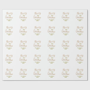 Gouden glitters vrolijk kerstfeest voeg familienaa cadeaupapier