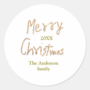 Gouden glitters vrolijk kerstfeest voeg familienaa ronde sticker