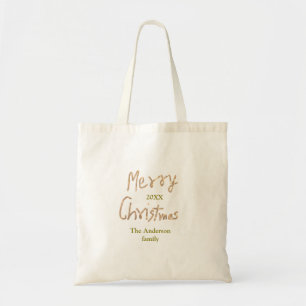 Gouden glitters vrolijk kerstfeest voeg familienaa tote bag