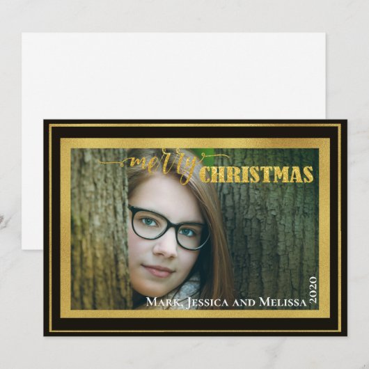 Gouden Glitters ~ Vrolijk Kerstmis Persoonlijke Fo Feestdagenkaart (Voorkant / Achterkant)