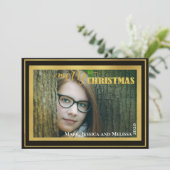 Gouden Glitters ~ Vrolijk Kerstmis Persoonlijke Fo Feestdagenkaart (Staand voorkant)