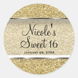 Gouden Glitters & Zilveren Glam Bruiloft Geschenk Ronde Sticker