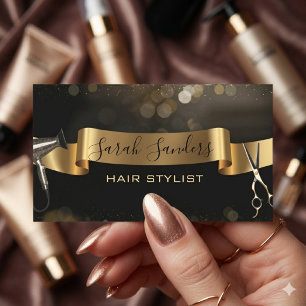 Gouden Glitters & Zwarte Glam Haarstylist Visitekaartje