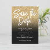 Gouden Glitters Zwarte Ombre Save The Date (Staand voorkant)