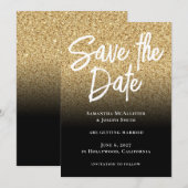 Gouden Glitters Zwarte Ombre Save The Date (Voorkant / Achterkant)