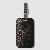 Gouden Glitters & Zwarte Script Naam Bagagelabel (Voorkant (verticaal))