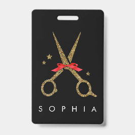 Gouden glitterschaar - Kapper NAME Badge