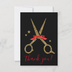 Gouden glitterschaar - Trendy Modern zwart Bedankkaart