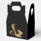 Gouden glitterschoen met hoge hak bedankdoosjes (Geopend)