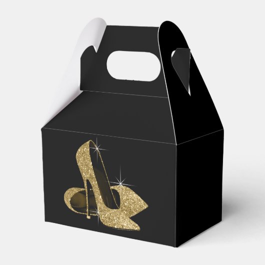 Gouden glitterschoen met hoge hak bedankdoosjes (Voorkant Zijde)