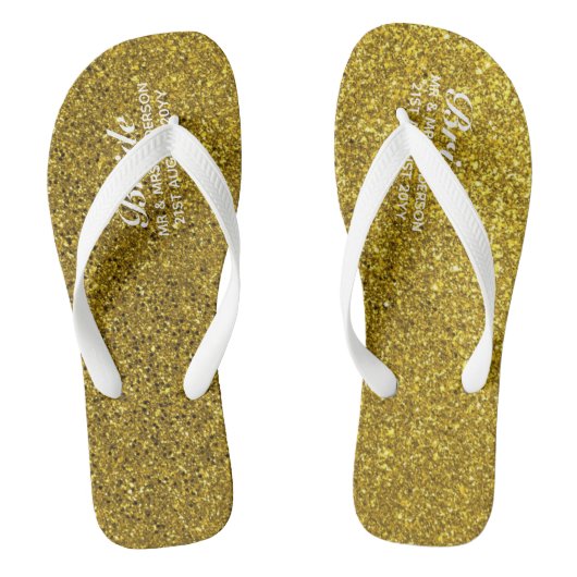 Gouden glitterschoenen bruid, bruidsmeisjes teenslippers (Voetbed)