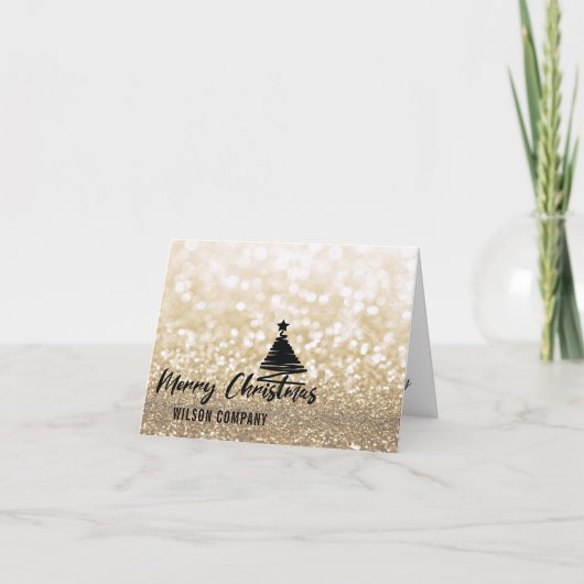 Gouden glitterscript minimalistische kerstboom feestdagen kaart (Voorkant)