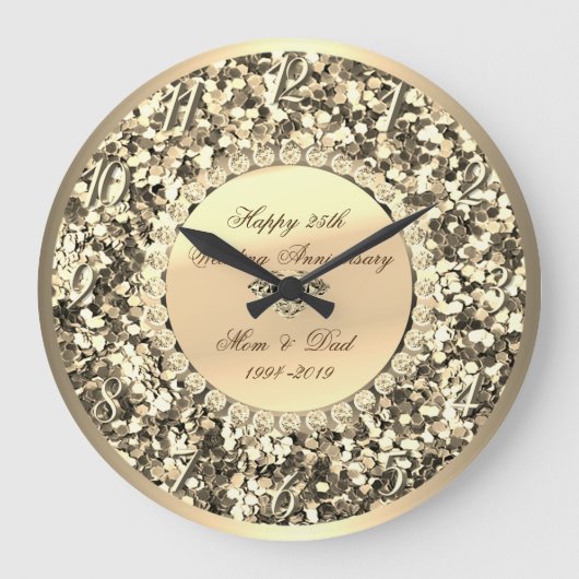 Gouden glittersdiamanten 25e trouwdag grote klok (Voorkant)