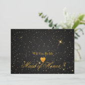 Gouden glittershart nepbruidmeisje uitnodiging (Staand voorkant)